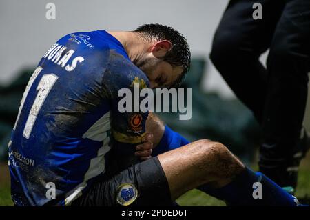 Chester, Cheshire, England. 14. März 2023 Chester’s Adam Thomas Involred, während des Chester Football Club V Peterborough Sports Football Club im Deva Stadium, in der National League North (Bild: ©Cody Froggatt/Alamy Live News) Stockfoto