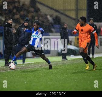 Chester, Cheshire, England. 14. März 2023 Chester's Kieran Coates hält den Ball im Spiel, während Chester Football Club V Peterborough Sports Football Club im Deva Stadium, in der National League North (Bild: ©Cody Froggatt/Alamy Live News) Stockfoto