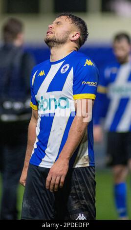 Chester, Cheshire, England. 14. März 2023 Chester's Kurt Willoughby frustriert in Vollzeit, während des Chester Football Club V Peterborough Sports Football Club im Deva Stadium, in der National League North (Bild: ©Cody Froggatt/Alamy Live News) Stockfoto