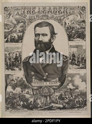 Der Anführer und seine Schlachten - Odysseus S. Grant, Generalleutnant, USA, 737 Copyright Office, Title from item, Inscribed in ink: Deponiert am 9. August 1866 737, Incribed in Pen: 32092, Blind stamp: Deponated in the U.S. District Clerk's Office Southern District of New York, gemäß dem Act of Congress, im Jahr 1866 von Haasis & Lubrecht, im Clerk's Office des District Court of the United States, für den Southern District of New York aufgenommen. Grant, Ulysses S, (Ulysses Simpson), 1822-1885, Vereinigte Staaten, Geschichte, Bürgerkrieg, 1861-1865, Kampagnen und Schlachten. Stockfoto