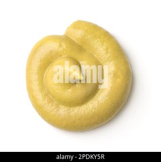 Draufsicht auf Senfsauce Swirl isoliert auf Weiß Stockfoto