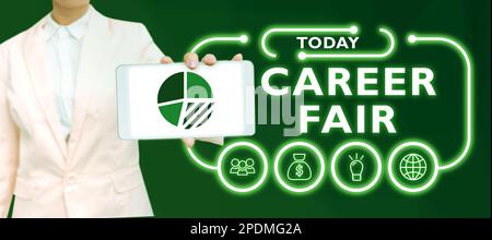 Inspiration mit dem Schild „Career Fair“. Geschäftsansatz eine Veranstaltung, bei der Arbeitsuchende mit möglichen Arbeitgebern zusammentreffen können Stockfoto