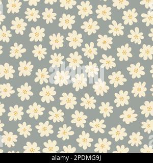 Nahtloses Muster mit Gänseblümchen. Endloser Blumenhintergrund. Durchgehender Rasterdruck mit Kritzelblumen Stockfoto