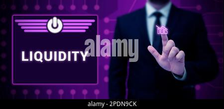 Konzeptionelle Bezeichnung Liquidität. Wortschreibung zu Bargeld und Banksalden Markliquidität Stundungsaktien Stockfoto