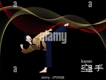 Orientalischer Kampfsport. Karate. Farbige vektorgrafik 3D. Übersetzen Sie Japan Text = Karate Stock Vektor