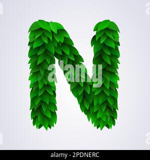 Buchstaben aus frischen grünen Blättern. Buchstabe N. Vektordarstellung Stock Vektor