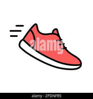 Laufschuh-Doodle-Symbol. Einfaches Zeichnen von roten Turnschuhen, Joggen und Herz-Kreislauf-Training. Vektordarstellung. Stock Vektor