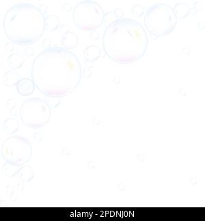 Süße, realistische, lustige Wasserblasen, die zufällig fliegen. Stock Vektor