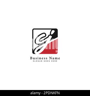 C-, J-, CJ-Anfangsbuchstabe handschriftlich und Signatur-Vektorbildvorlage im quadratischen Logo Stock Vektor
