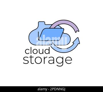 Cloud-Speicher, Cloud, Datenübertragung, Technologie und Netzwerk, Logo-Design. Digitaler Speicher, Cloud-Server, Cloud-Computing und Internet, Vektordesign Stock Vektor