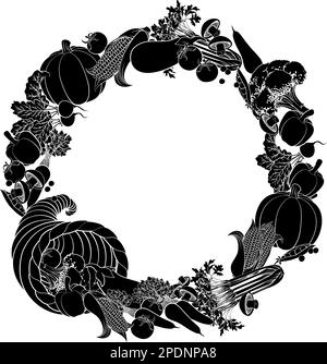 Cornucopia Gold Horn Von Viel Gemüse Rahmen Stock Vektor