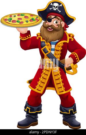 Pirate Cartoon Captain Pizza Chef Mascot Stock Vektor