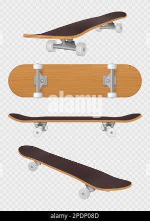 Skateboards. Realistische Sportartikel für Skateboard-Fahrer anständiges Vektorschablonenset isoliert Stock Vektor