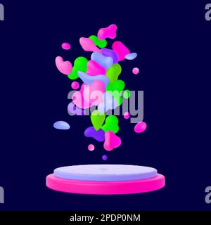 Neonfarben spritzen, 3D flüssige Formen leuchtende abstrakte Komposition auf dem Podium. 80s 90s-Retro-Design, farbenfrohe Süßigkeiten. Y2K-Vektordesign Stock Vektor
