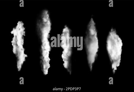 Rauchsäulen. Weiße Geysire, Dampfsäulen, isolierte, realistische Dampfspritzer Stock Vektor