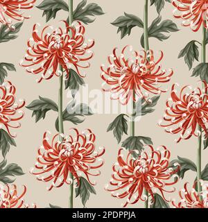 Nahtloses Muster mit Chrysanthemen und Gänseblümchen. Vektor. Stock Vektor