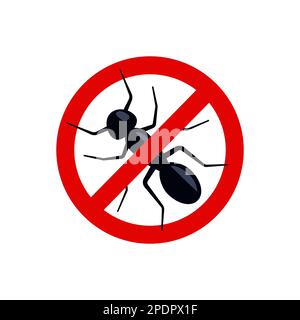 Anti-Ameisen, Schädlingsbekämpfung. "Insekten stoppen" -Schild. Silhouette der Ameise im roten Verbotskreis, Vektorillutation. Kein Ameiseninsektenzeichen. Vektordarstellung Stock Vektor