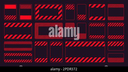 Verschiedene leere rote Warnschilder mit diagonalen Linien. Achtung-, Gefahr- oder Vorsichtshinweis, Baustellenbeschilderung. Realistisches Hinweisschild, Warnung Stock Vektor