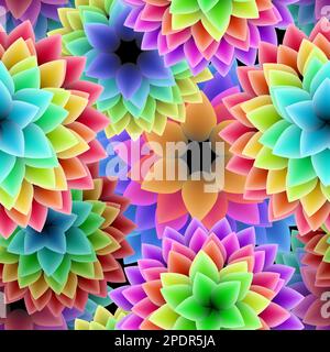 Farbiges, nahtloses Muster mit lebendigen Regenbogenblumen. Stock Vektor