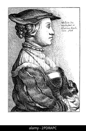 Anna von Kleve (1515-1557) war die vierte Ehefrau von König Heinrich VIII von England. Ihre Ehe wurde aus politischen Gründen arrangiert, und Henry war enttäuscht von ihrem Erscheinen, als sie sie traf, und nannte sie die "Flanders Mare". Trotz ihrer mangelnden körperlichen Anziehungskraft konnten Anna und Henry nach ihrer Annullierung eine freundliche Beziehung aufrechterhalten, wobei Anna sogar vor Gericht war und als ein respektiertes Mitglied der königlichen Familie behandelt wurde. Anna lebte ein ruhiges Leben nach ihrer Scheidung und ihrer Wiedervermählung, blieb aber mit Henry in guten Beziehungen und wurde sogar von ihm nach ihrem Tod trauert Stockfoto