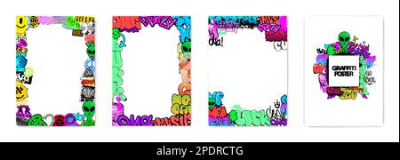 Plakate mit Zeichentrickfilmen, Aufklebern, Straßenschildern, Kunst Stock Vektor