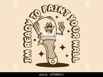 Maskottchen-Charakterdesign eines stehenden Pinsels mit Händen als Friedenssymbol Stock Vektor