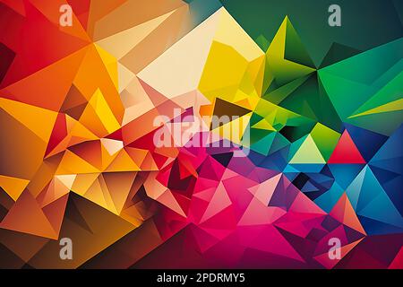 abstrakte Hintergrunddarstellung eines farbenfrohen geometrischen Dreiecks in regenbogen. Vieleckige Konstruktion. Stockfoto