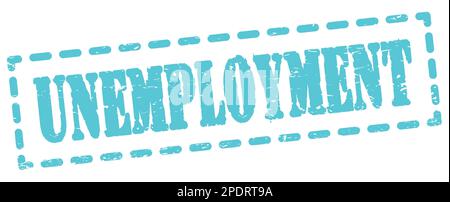ARBEITSLOSENTEXT auf blauem Stempelzeichen. Stockfoto