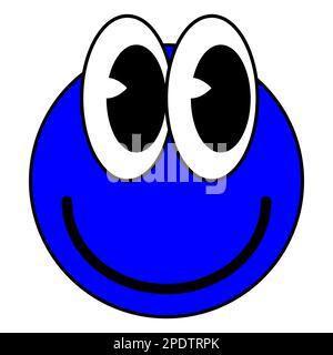 Cartoon Groovy lustiger blauer Cartoon Lächeln Charakter, Vintage. Flippige Comic-Aufkleber mit leuchtenden Emoticon-Motiven Stock Vektor