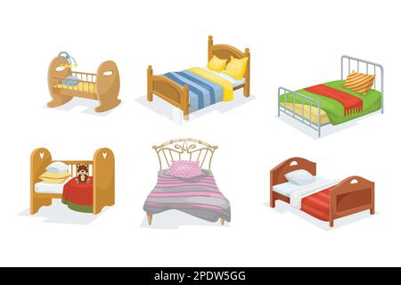 Holzbetten mit verschiedenen Bettkopfteilen, Cartoon-Vektor Stock Vektor