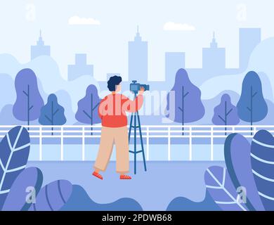 Professioneller Fotograf, der die Landschaft der Stadt fotografiert Stock Vektor
