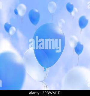 Hintergrund der Feier mit Ballons und lustigen Symbolen realistische Vektordarstellung Stock Vektor