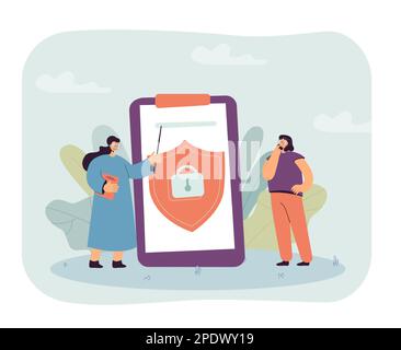 Lehrer zeigt Tablet mit Schloss mit Zeiger Stock Vektor