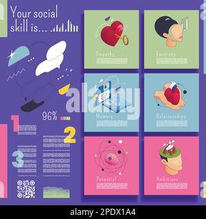 Emotionale Intelligenz Denken mentale Konzepte isometrische Infografiken mit editierbarem Text und bunten Karten mit konzeptionellen Symbolen Vektorillustrio Stock Vektor