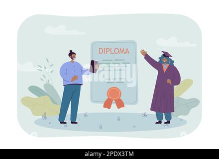 Leute stehen mit einem Diplom vor einander Stock Vektor