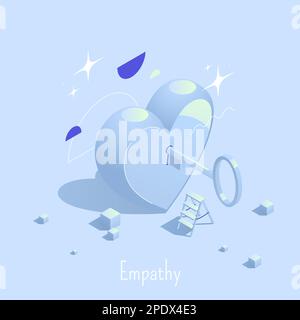 Emotionale Intelligenz Denken mentale Konzepte isometrische Zusammensetzung mit kunstvollem Text und Herz mit Schlüssel-in-Loch-Vektordarstellung Stock Vektor