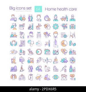 Home Health Care RGB-Farbsymbole eingestellt Stock Vektor
