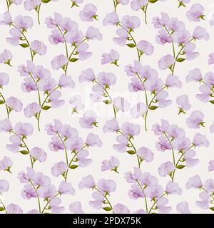 Süße Erbsenblume, Nahtloses Muster. Elegante Vintage-Blumenzeichnung. Wildblumen-Muster. Stockfoto