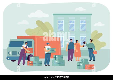 Agent gibt Schlüssel für neues Haus, um Familie umzuziehen Stock Vektor