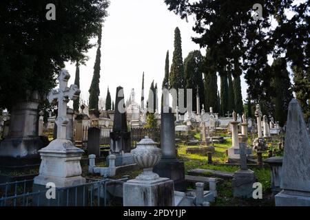 Der englische oder protestantische Friedhof in Florenz, Italien. Unter den Gräbern ist die der Dichterin Elizabeth Barrett Browning und Fanny Holman-Hunt Stockfoto