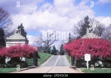 Arlington National Cemetery in Virginia, USA. Eintritt zum Gelände des Arlington House und zum Denkmal von Robert E. Lee. Stockfoto