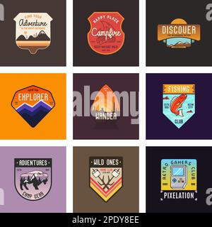 Retro-Gaming-Logo-Vorlage mit Vintage-Konsole. Design mit Spielabzeichen. Pixel Games Club-Label. Vektorzeichen auf Lager Stock Vektor