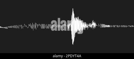 Seismische Aktivität oder schwarze Lügendetektoraufzeichnung auf Schwarz. Erdbeben- oder Tonsignaldiagramm-Hintergrund. Bodenbewegung, Vulkanausbruch. Po Stock Vektor