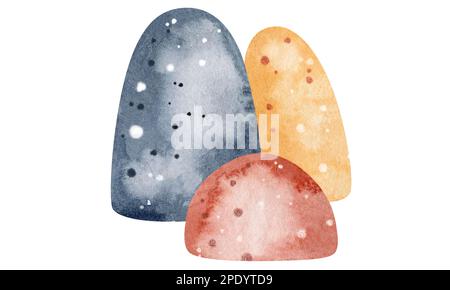 Afrikanische Natur. Gruppe von Aquarellelementen Steine. Farbenfrohes und wunderschönes Bild. Isolierte Objekte auf weißem Hintergrund. Stockfoto