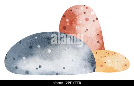 Afrikanische Natur. Gruppe von Aquarellelementen Steine. Farbenfrohes und wunderschönes Bild. Isolierte Objekte auf weißem Hintergrund. Stockfoto