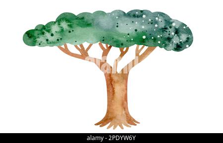Afrikanische Natur. Eine Reihe von Aquarellelementen aus Bäumen, Steinen, Pflanzen. Farbenfrohes und wunderschönes Bild. Isolierte Objekte auf weißem Hintergrund. Stockfoto