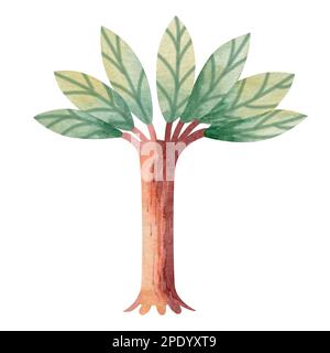 Afrikanische Natur. Eine Reihe von Aquarellelementen aus Bäumen, Steinen, Pflanzen. Farbenfrohes und wunderschönes Bild. Isolierte Objekte auf weißem Hintergrund. Stockfoto
