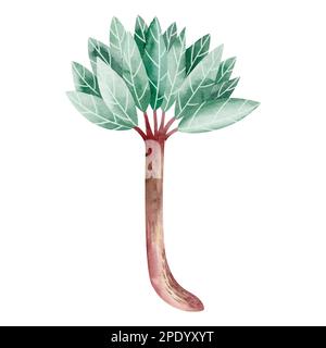 Afrikanische Natur. Eine Reihe von Aquarellelementen aus Bäumen, Steinen, Pflanzen. Farbenfrohes und wunderschönes Bild. Isolierte Objekte auf weißem Hintergrund. Stockfoto