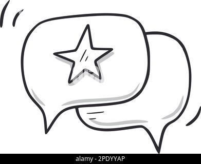 Doodle-Symbol für Feedback zur Kundenerfahrung. Client positive STAR-Nachricht handgezeichnetes Skizzensymbol. Service Experience Feedback Doodle Draw Konzept. Vektordarstellung. Stock Vektor