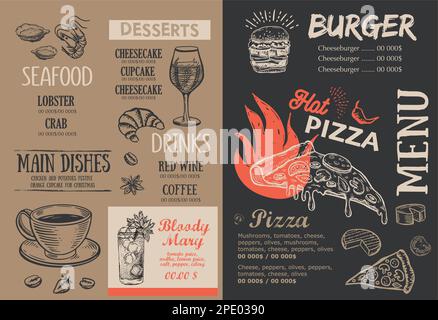 Menü, Restaurant-Café, Vorlagendesign. Lebensmittelbroschüre. Stock Vektor